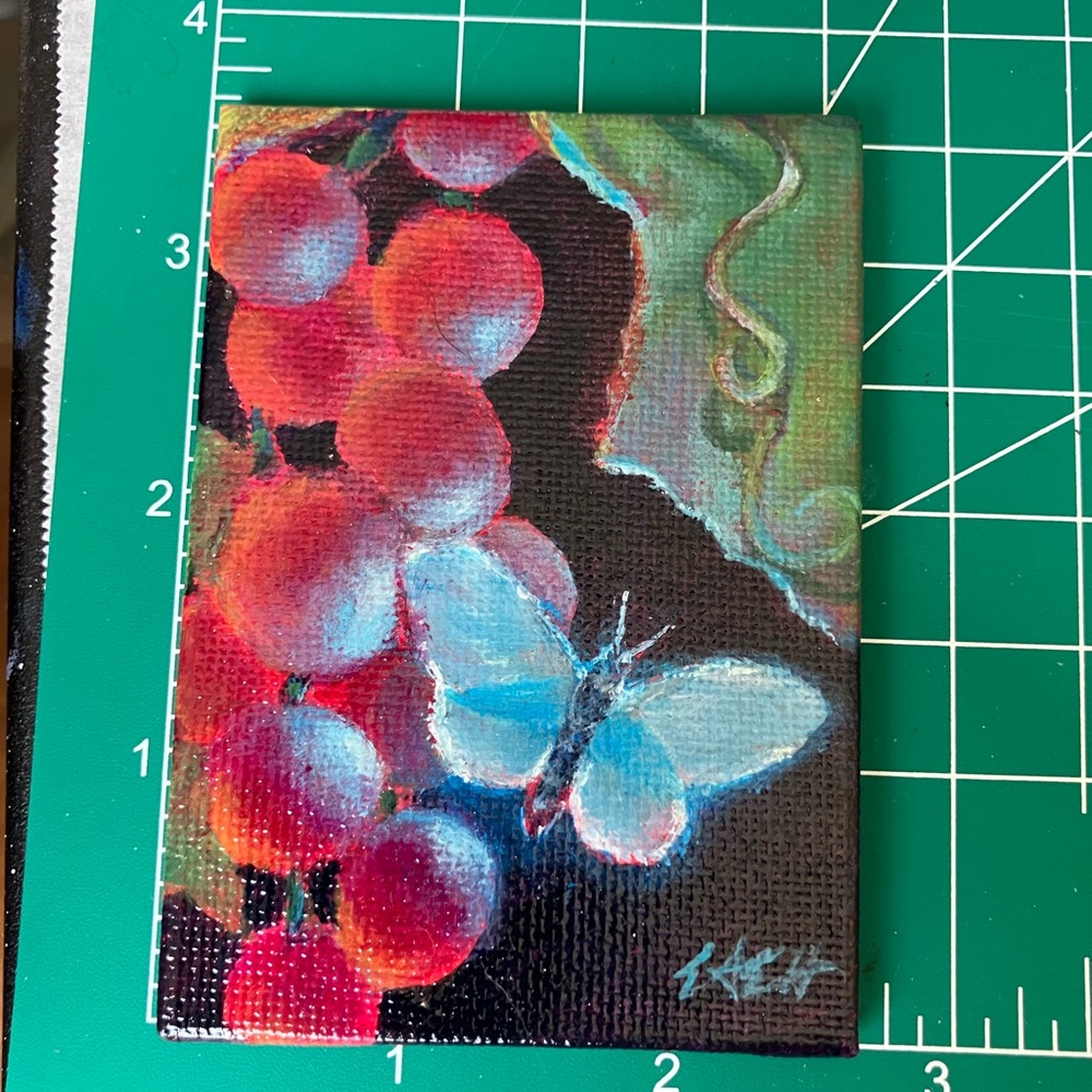 ⭕️ SOLD Original painting blue butterfly purple grapes artwork artist direct - Picture 5 of 6